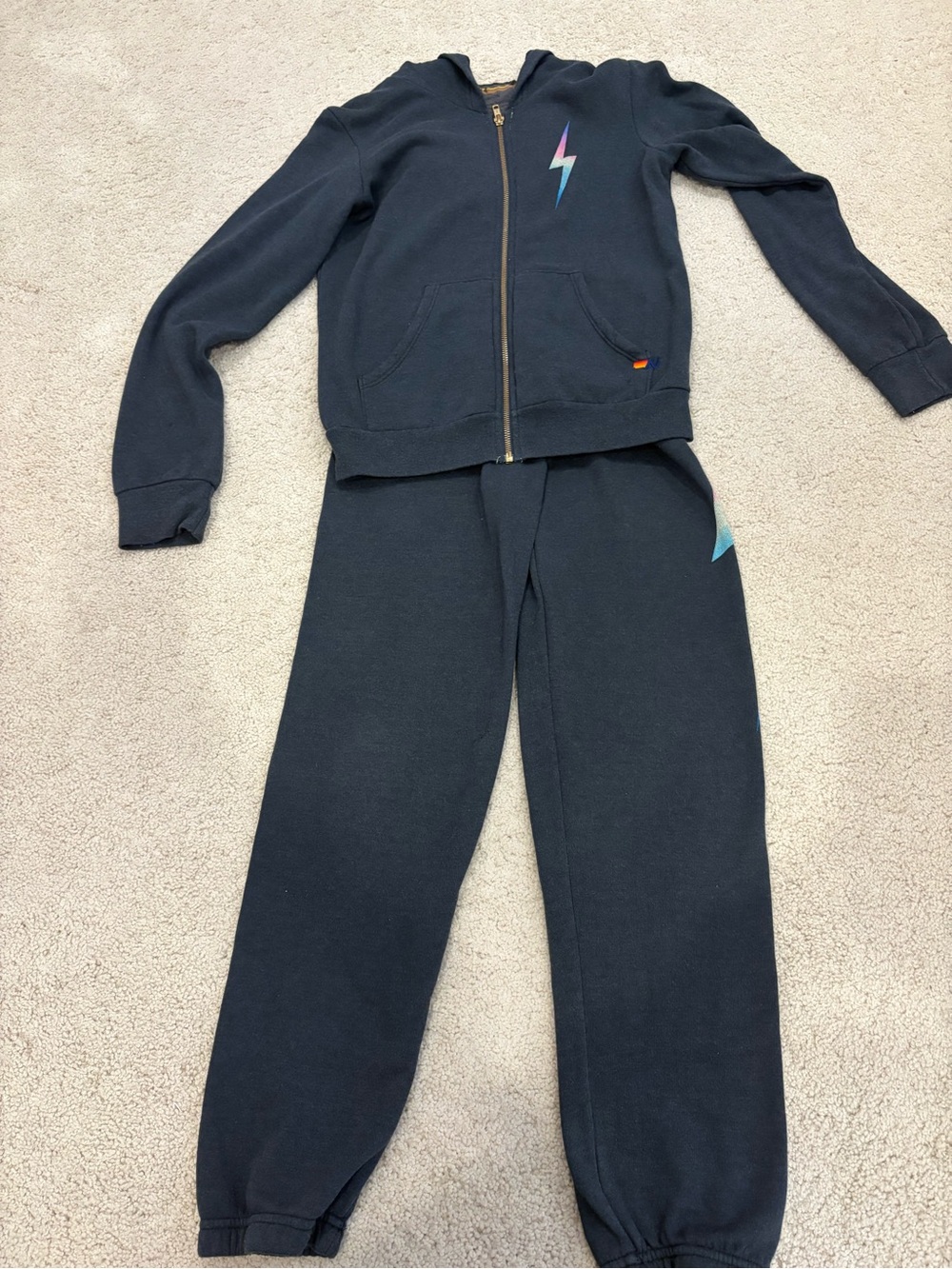 Aviator Nation Kids Rainbow Lightning Zip Hoodie & Sweatpants Set, Size 14